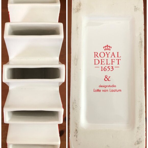 LARGE! Royal Delft Lotte van Laatum 5-Neck Tulipiere Red & White Vase - Picture 5 of 5